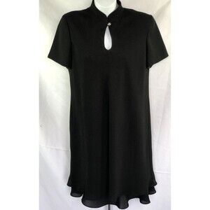 Liz Claiborne keyhole shift dress 8P Black ruffles hem kneelength Short Sleeves
